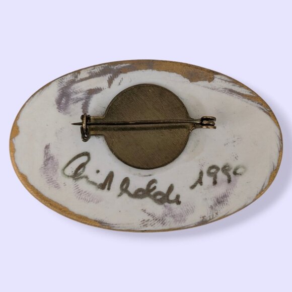 Vintage Floral Painted Porcelain Brooch - Picture 4 of 6